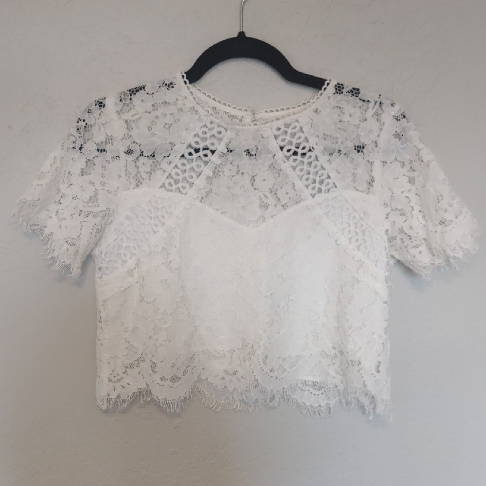 White Lace Cropped Tee